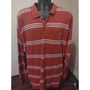 Lacoste Long Sleeve Polo Shirt Red White Striped Size 11 (5XL) Cotton Alligator